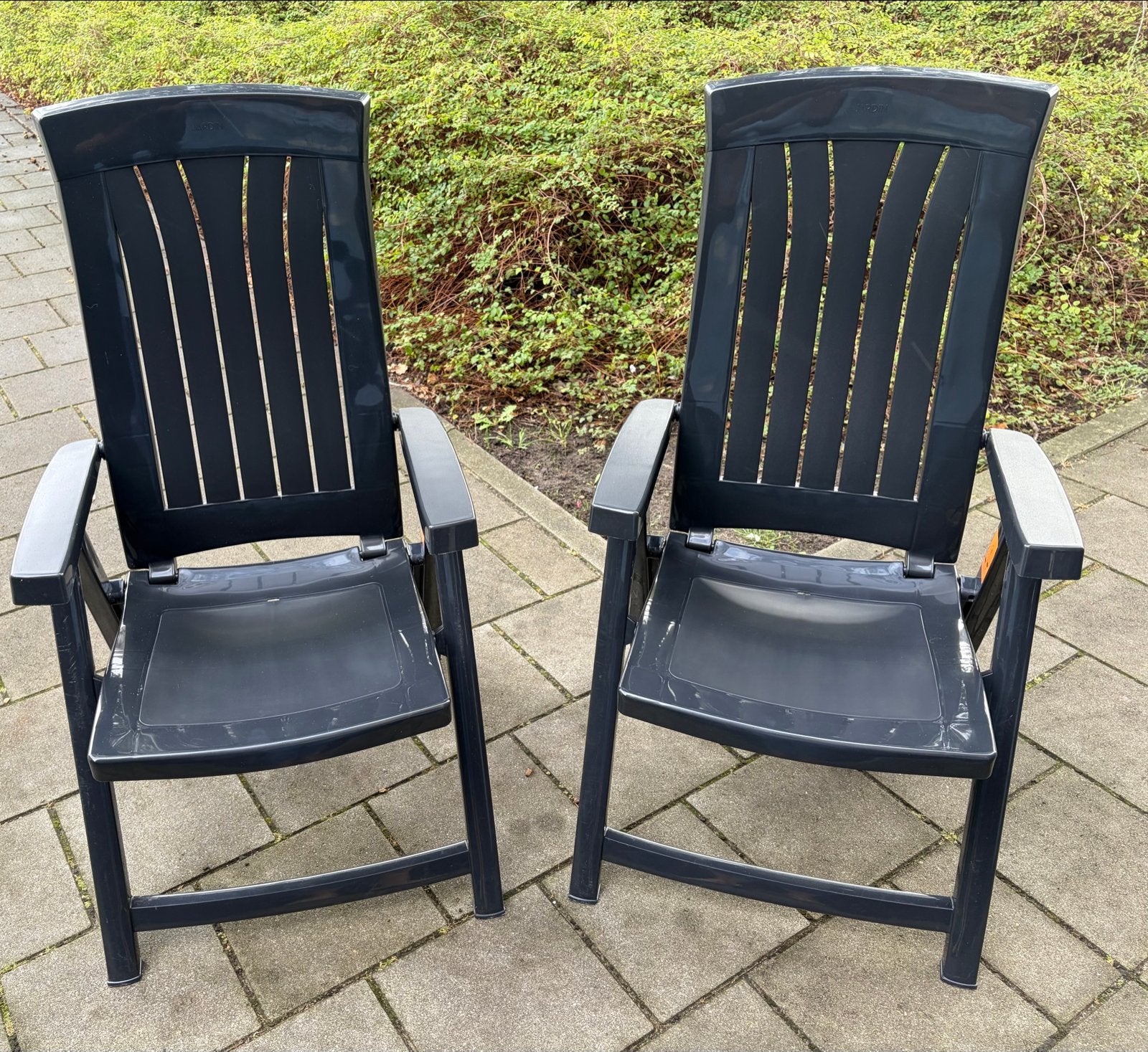 2x JARDIN tuinstoelen, verstelbaar en inklapbaar, Ophalen, Gebruikt, Kunststof, Inklapbaar