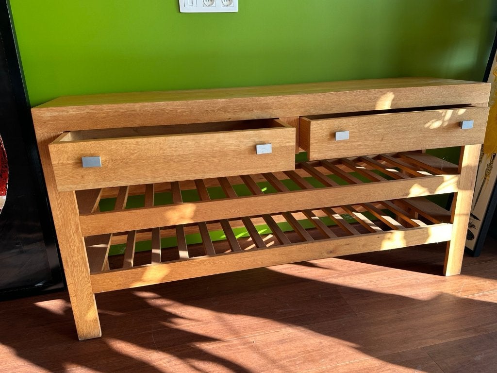 Houten dressoir met laden en planken, Huis en Inrichting, Ophalen, Gebruikt, 150 tot 200 cm, Met lade(s)