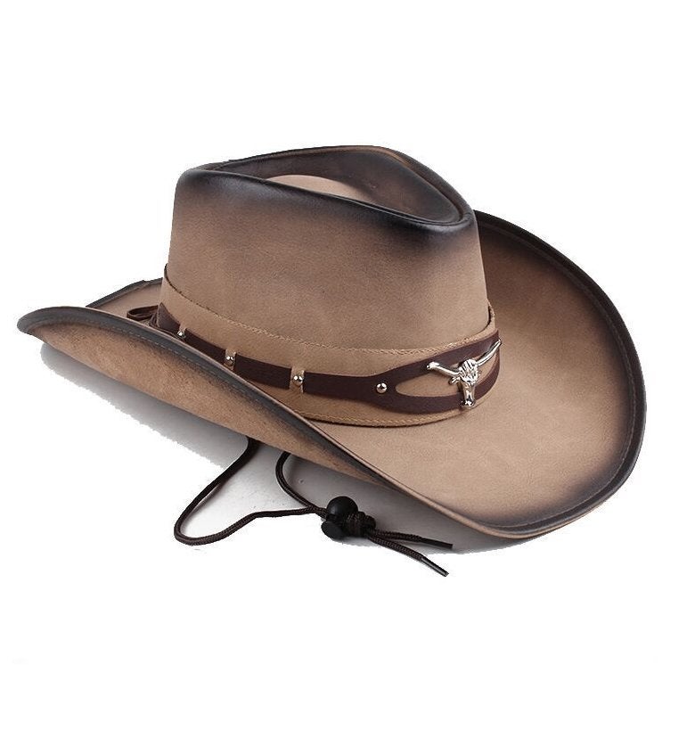Echte leren bruine cowboy hoed / heren mannen dames beige, Kleding | Heren, Verzenden, Nieuw, Hoed