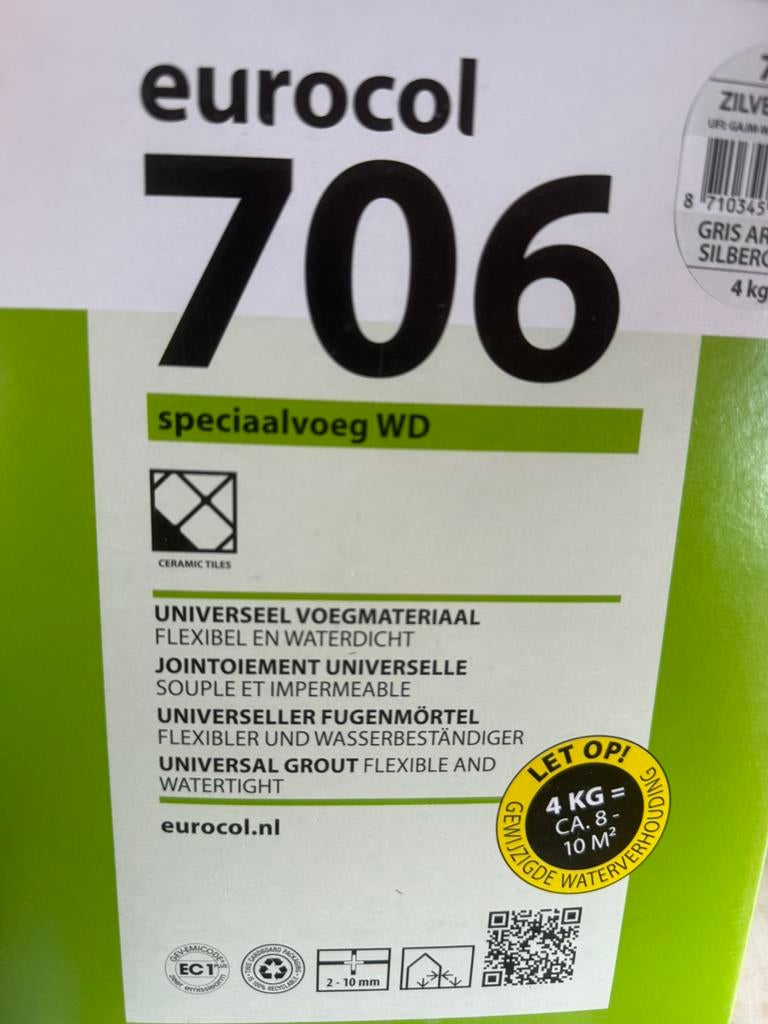 Tegelvoegsel waterdicht.  Zilvergrijs - 4kg eurocol, Ophalen, Overige typen, Nieuw, Minder dan 20 cm