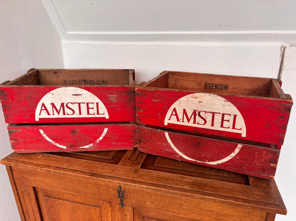 2 vintage Amstel bierkratten/kistjes, Ophalen, Gebruikt