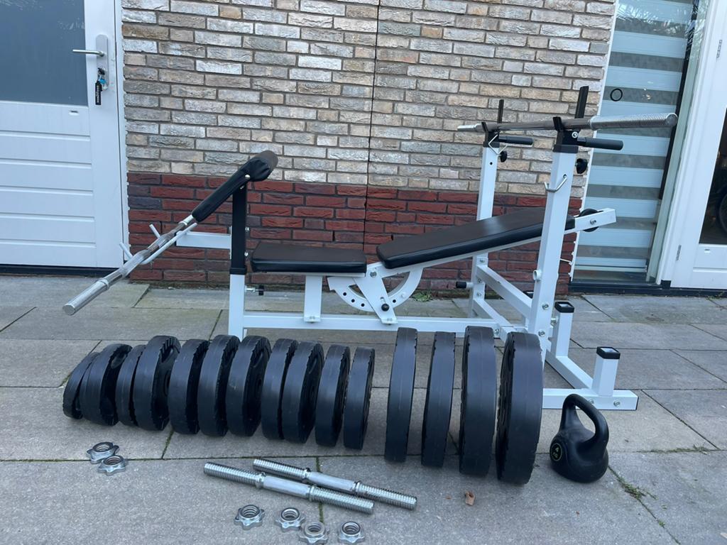 Gorilla Sports Universele Halterset 110kg, Ophalen, Zo goed als nieuw, Rug, Halterset