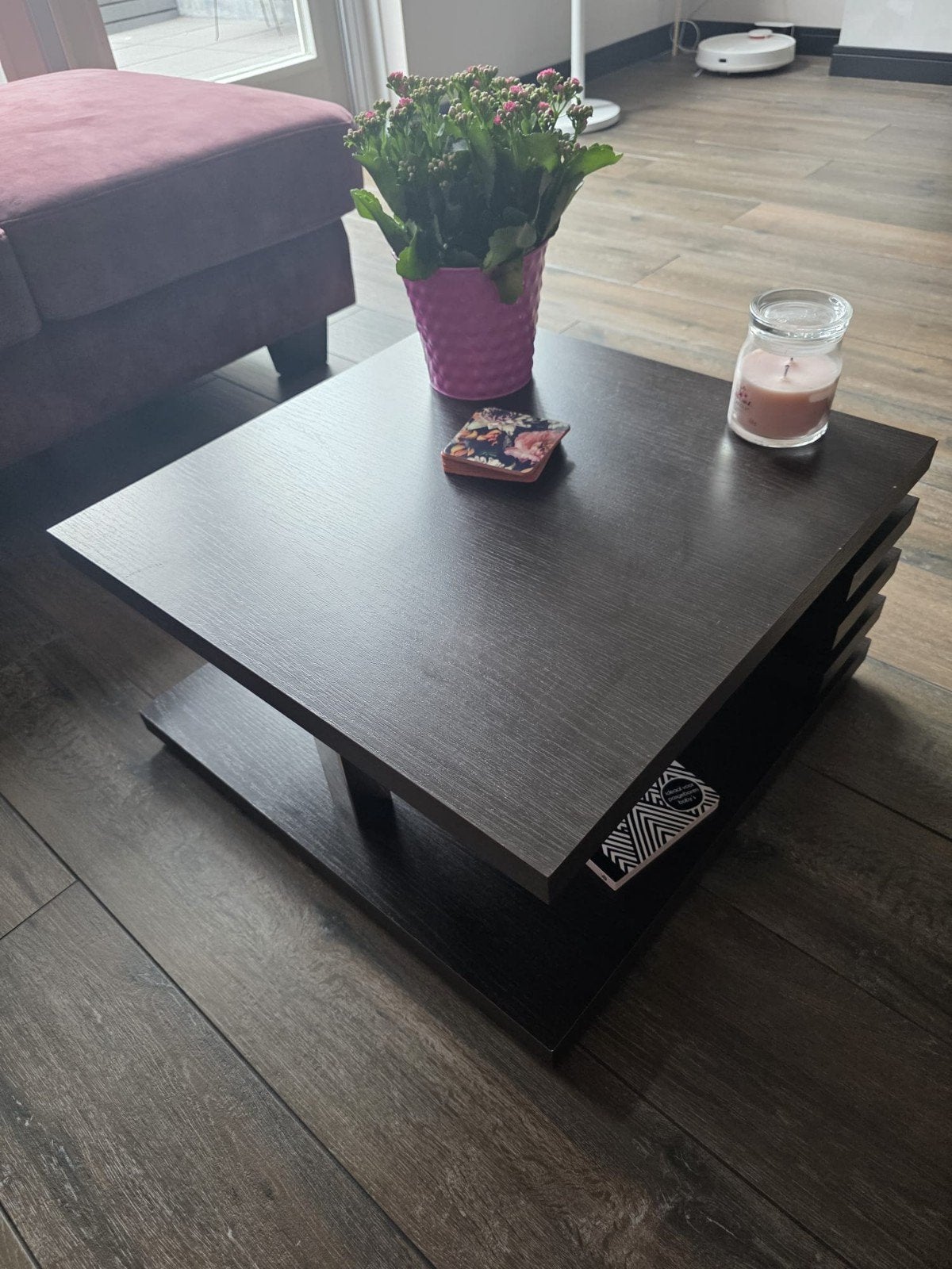 Salontafel donker bruin, Ophalen, 50 tot 100 cm, Vierkant, 50 tot 100 cm