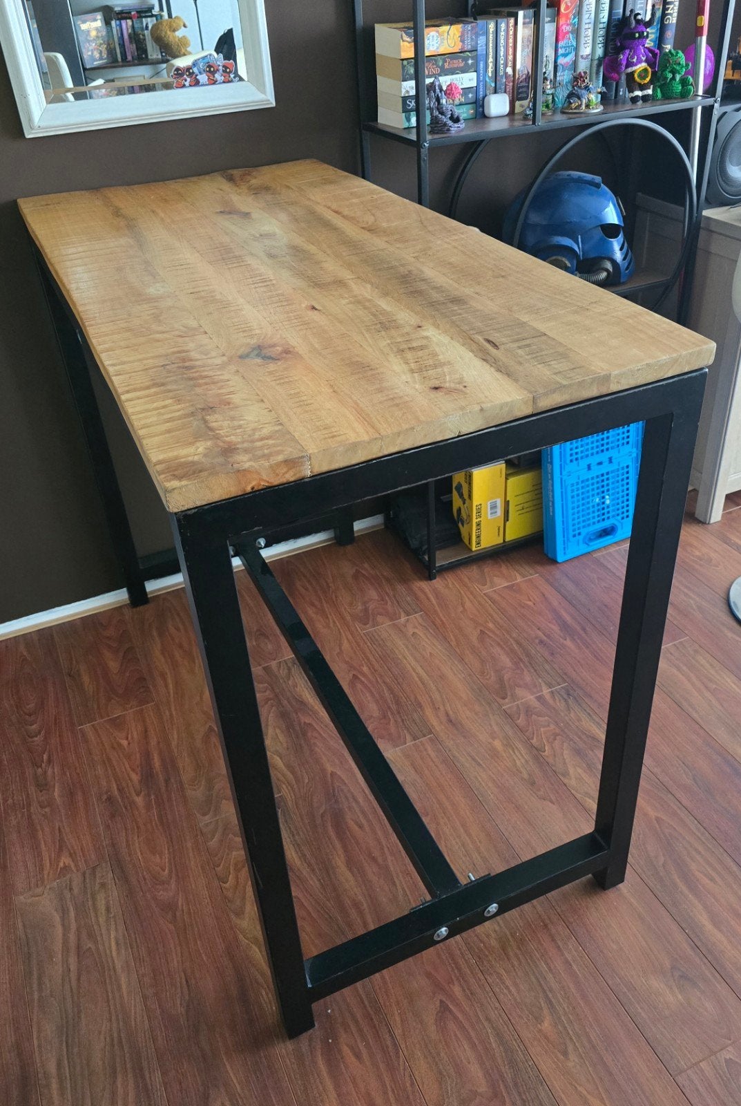 Bartafel mangohout met zwart stalen frame, Huis en Inrichting, Barren, Ophalen, Zo goed als nieuw
