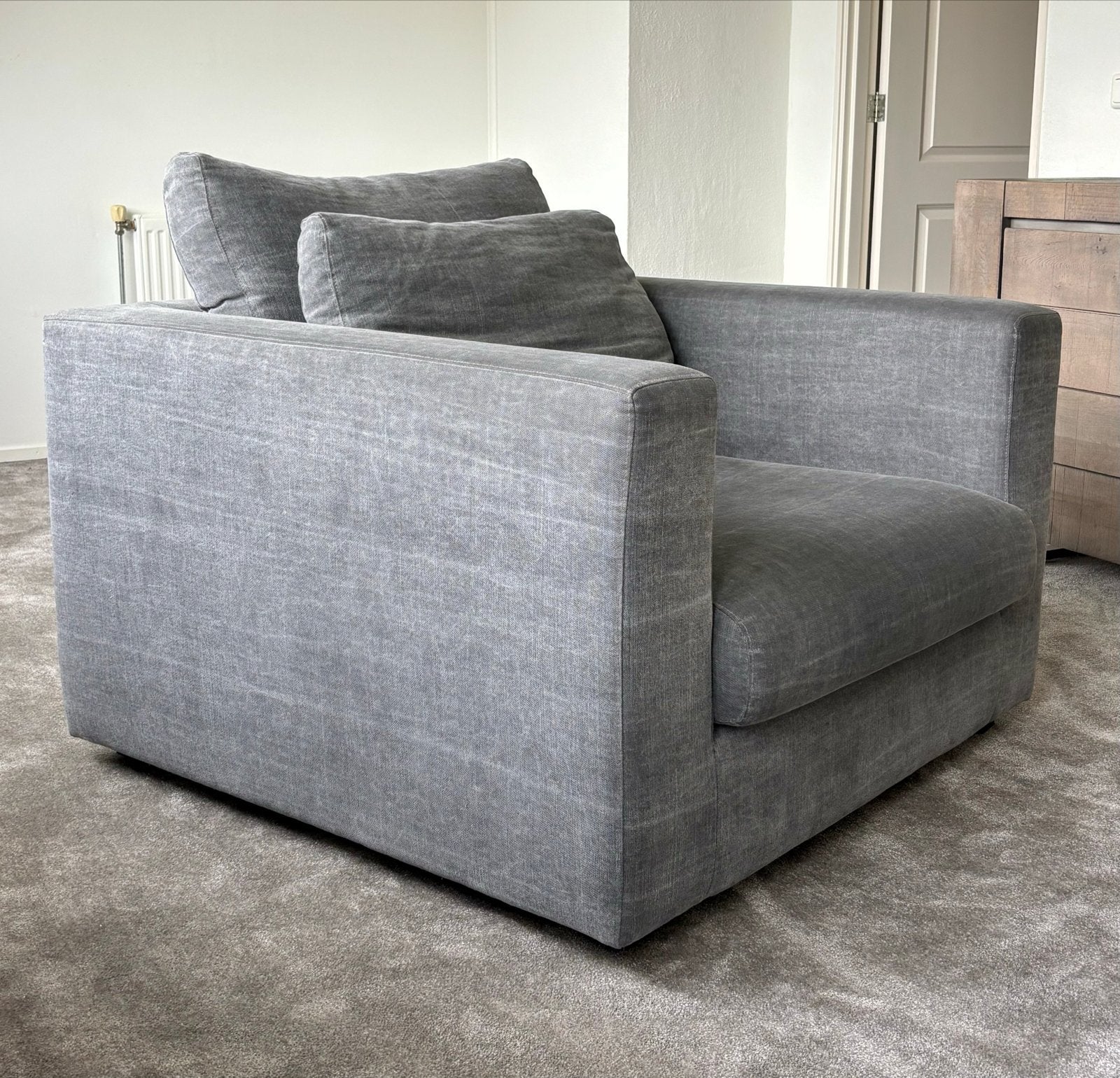 Grijs stoffen loungebank 110x110, Ophalen, 100 tot 125 cm, Zo goed als nieuw, 100 tot 125 cm