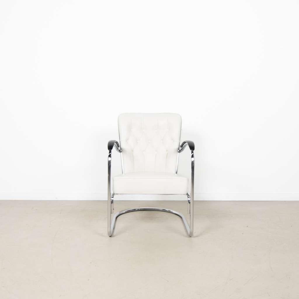 1x Gispen 412S Fauteuil Wit Leer, Niet ingevuld, Niet ingevuld, 75 tot 100 cm, Zo goed als nieuw