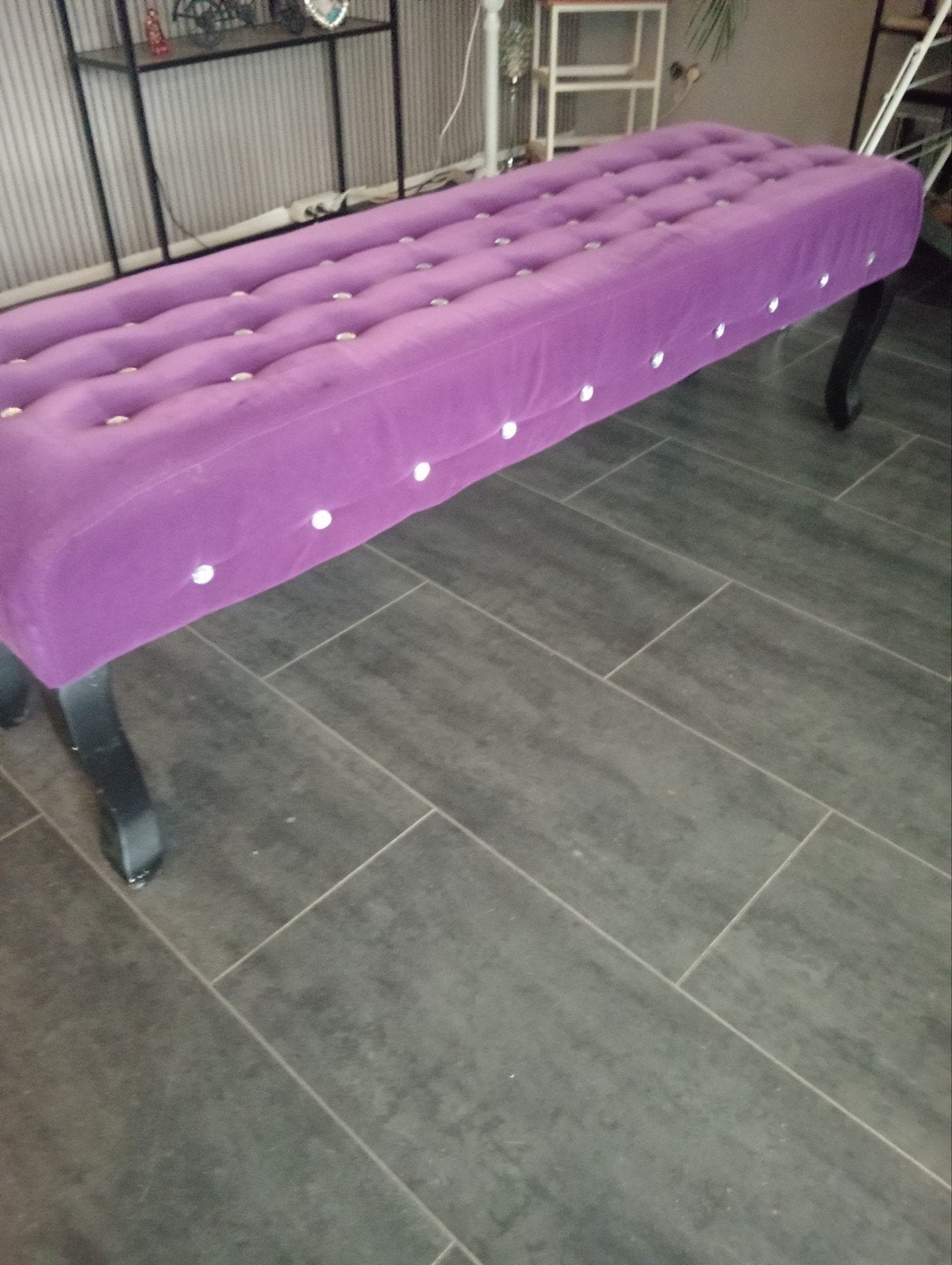 Luxe paarse fluwelen bank met strass knopen, Ophalen, Minder dan 50 cm, 125 cm of meer, Zo goed als nieuw