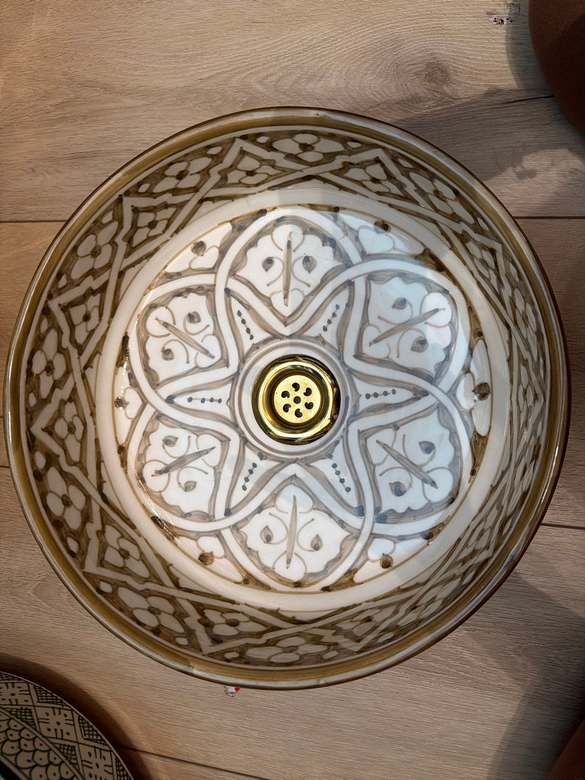 Handgemaakte Marokkaanse waskom - lichtbruin, Ø 35 cm, Ophalen, Nieuw, Wastafel