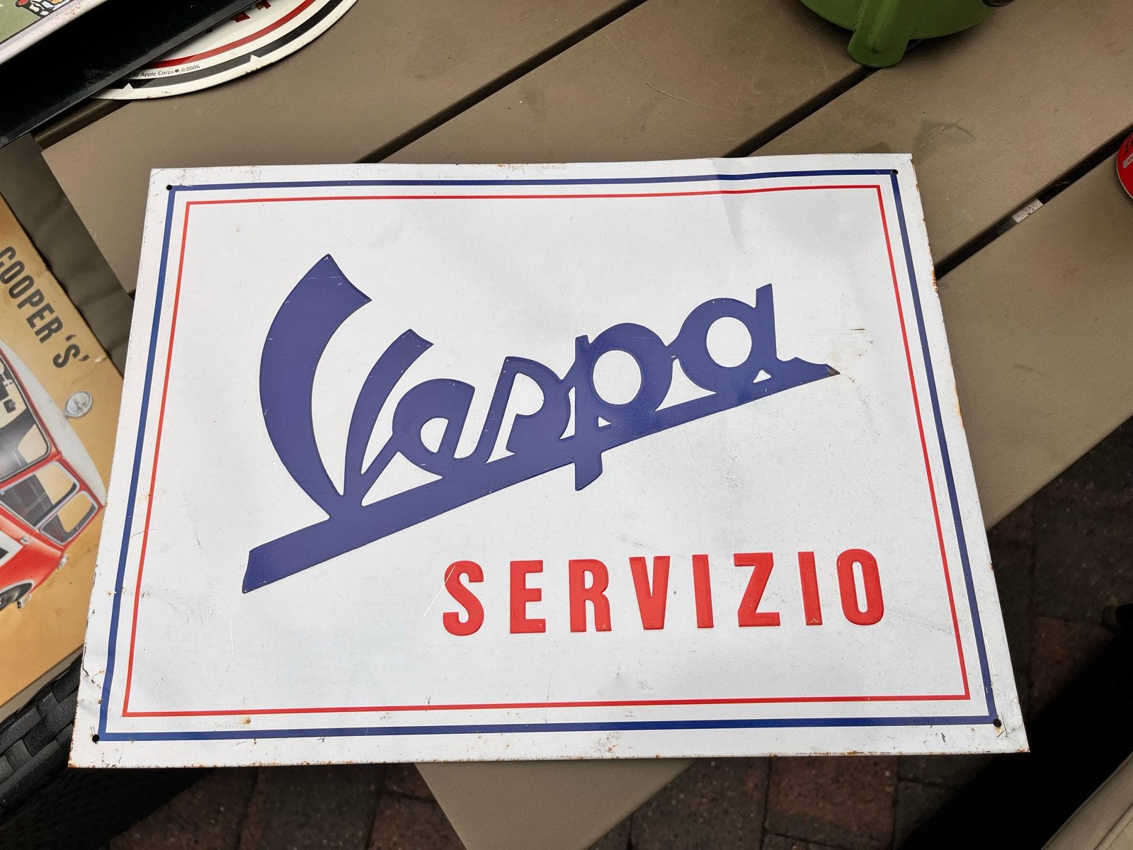 Vintage Vespa Servizio Reclamebord -, Verzamelen, Merken en Reclamevoorwerpen, Ophalen of Verzenden, Gebruikt, Reclamebord