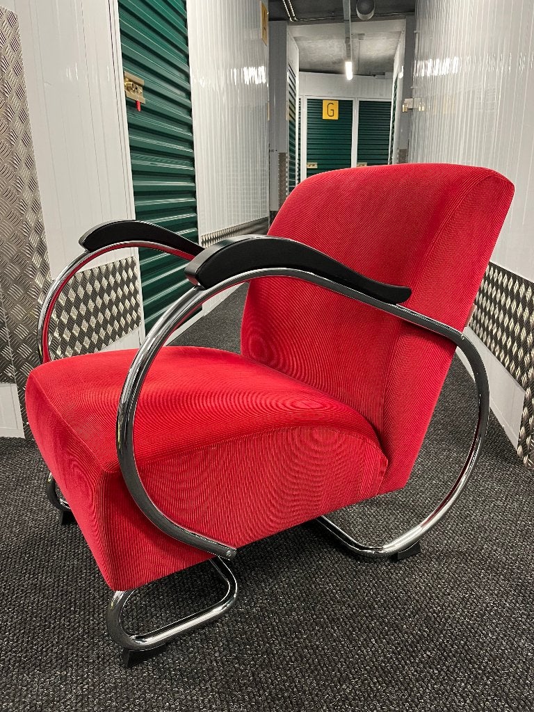 Vintage De Dikkert fauteuil van Dykmeyer, rood ribstof, Ophalen, Vintage, retro, Hout, 75 tot 100 cm