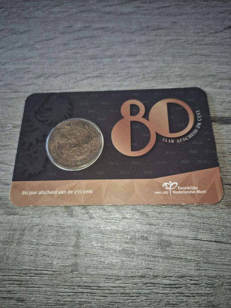 80 jaar afscheid van de twee en halve cent in coincard, Ophalen of Verzenden, Koningin Wilhelmina, Overige waardes