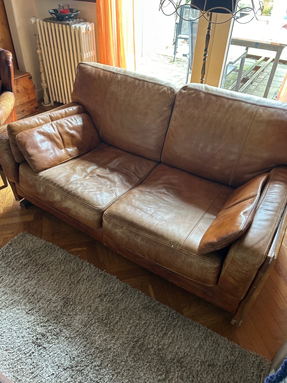 Baxter, Leren bank en fauteuil - Vintage stijl, Ophalen, Gebruikt, 150 tot 200 cm, Tweepersoons