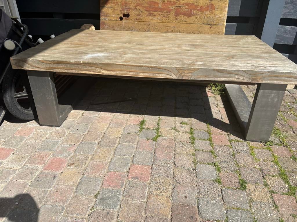 Houten tuintafel met metalen poten, Tuin en Terras, Tuintafels, Ophalen, Gebruikt, Rechthoekig, Hout