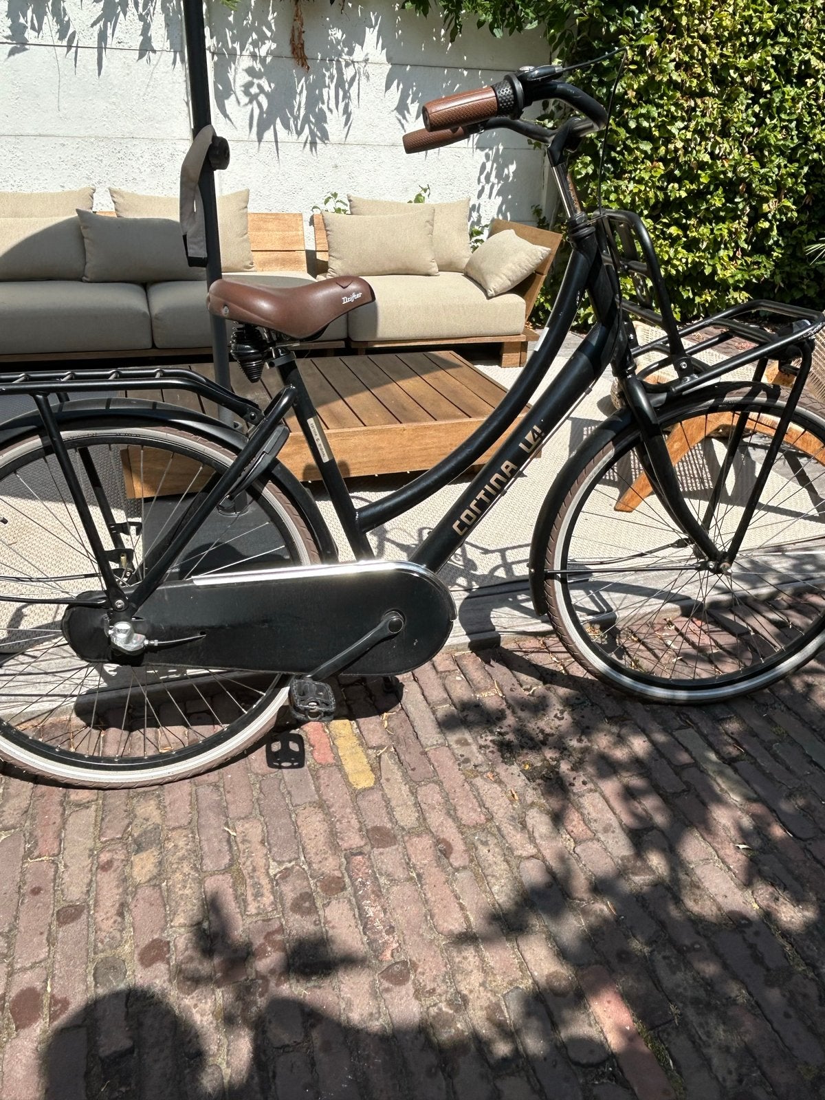 Zwarte Cortina U4 Transportfiets/kind, Terugtraprem, Gebruikt, Versnellingen, Minder dan 47 cm