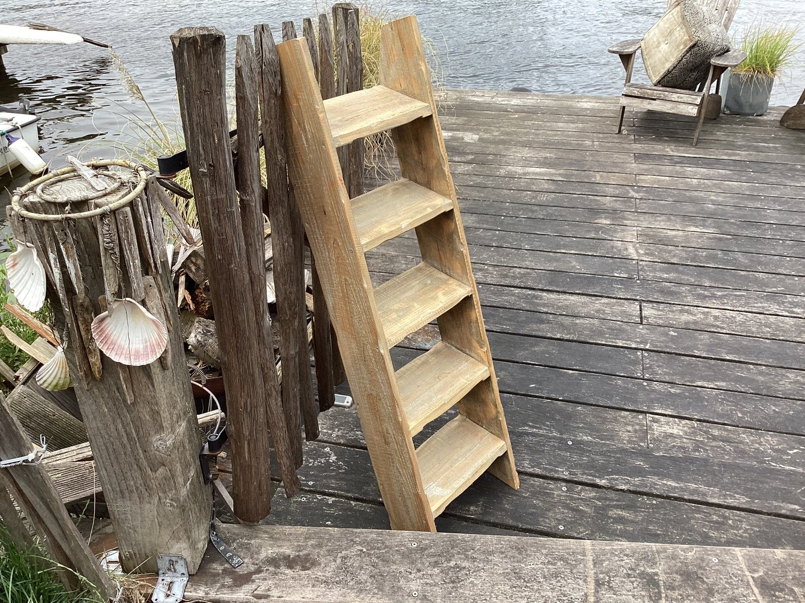 Houten ladder 5 treden, 120 cm hoog, Doe-het-zelf en Verbouw, Ladders en Trappen, Ophalen, Zo goed als nieuw, Trap, Minder dan 2 meter