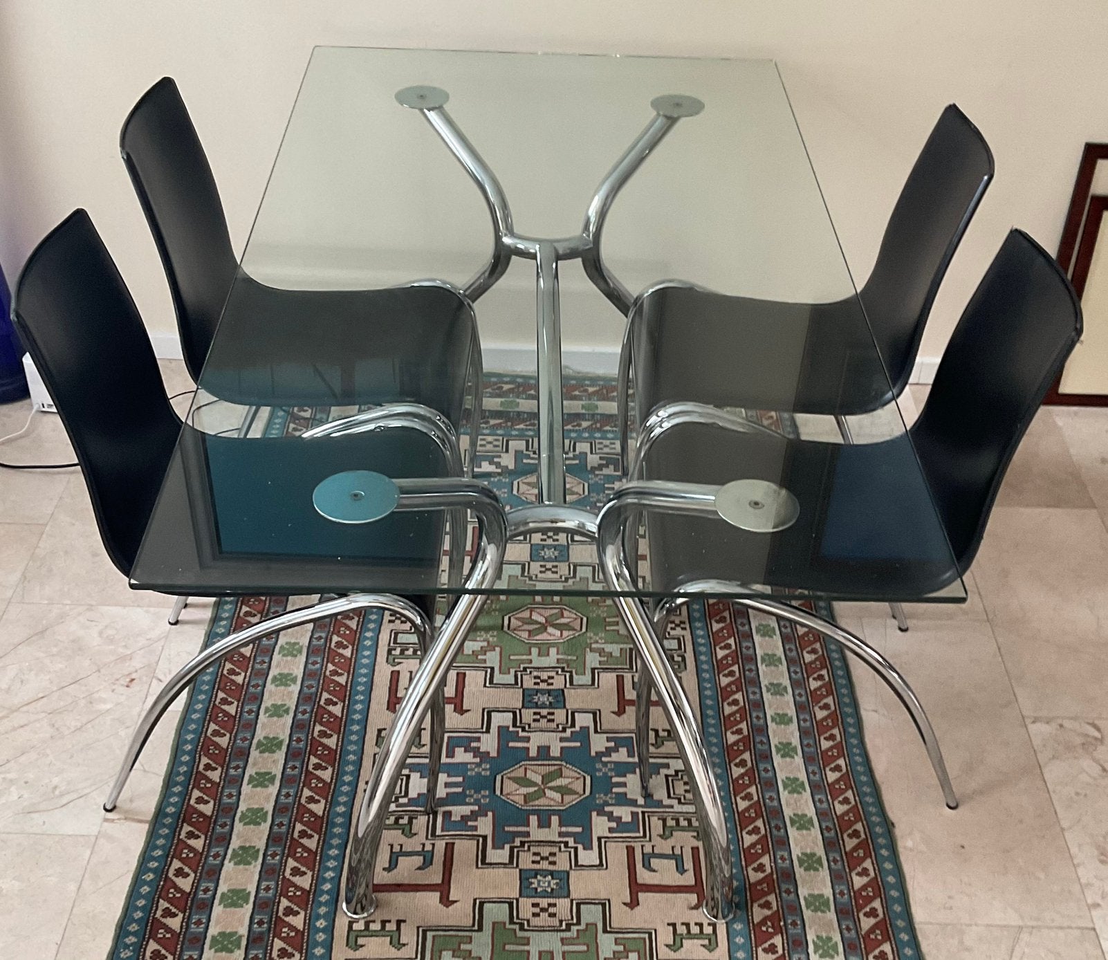Glazen tafel met 4 stoelen, Ophalen, Gebruikt, 4 tot 6 stoelen
