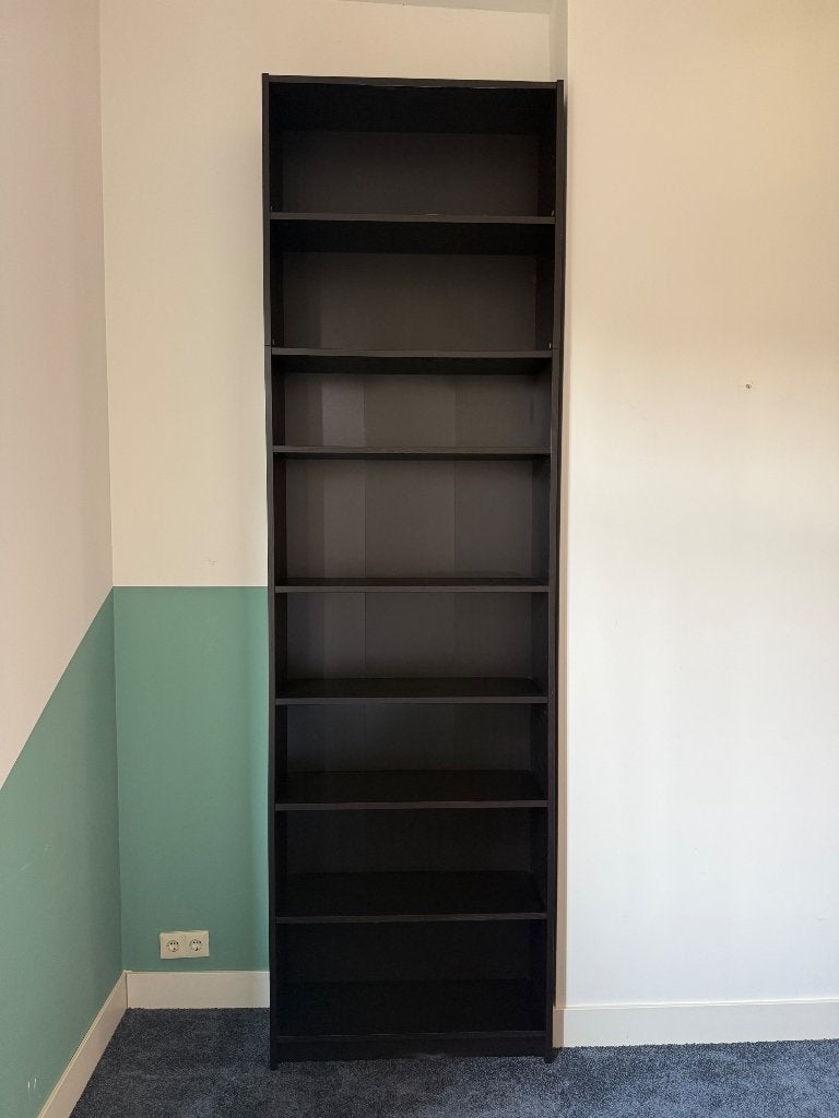 BILLY Boekenkast, zwart eikenpatroon, Ophalen, Met plank(en), Gebruikt, 200 cm of meer