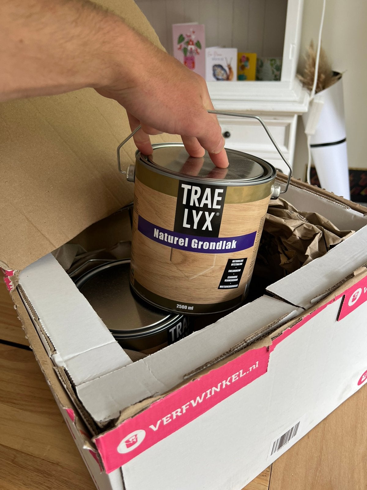 1x blik Traelyx naturel grondlak 2500ml, Doe-het-zelf en Verbouw, Verf, Beits en Lak, Ophalen, Nieuw, Wit