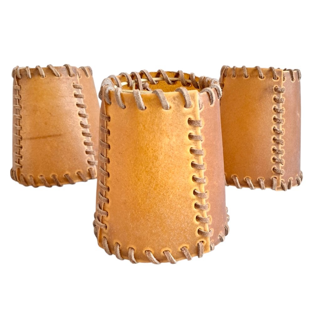 Set met 3 vintage leren klem lampenkapjes 2408, -, -, Rond, Ophalen of Verzenden