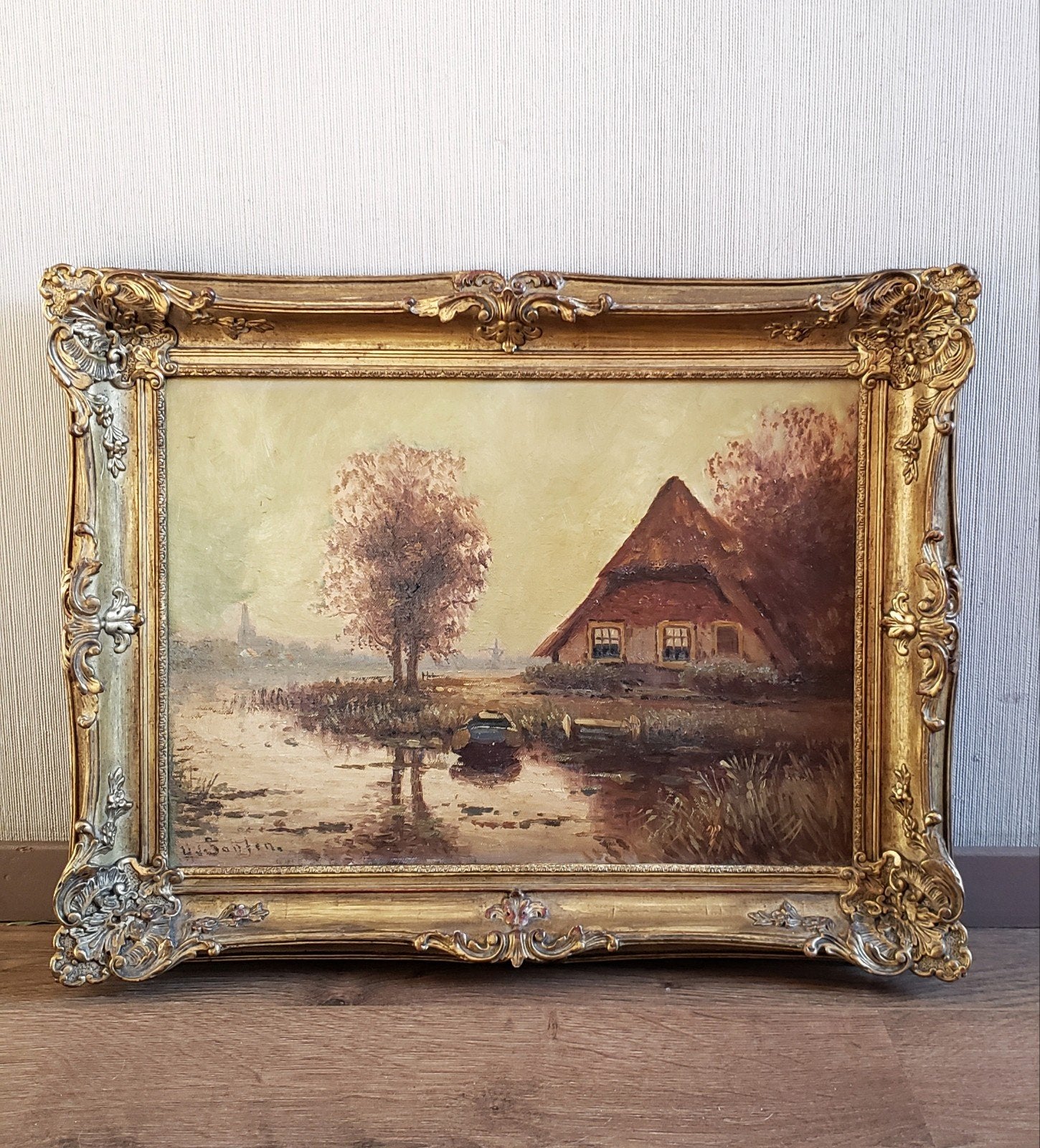 Oud schilderij Hollands landschap op linnen, Ophalen, Doek, Oud hollands, Landschap