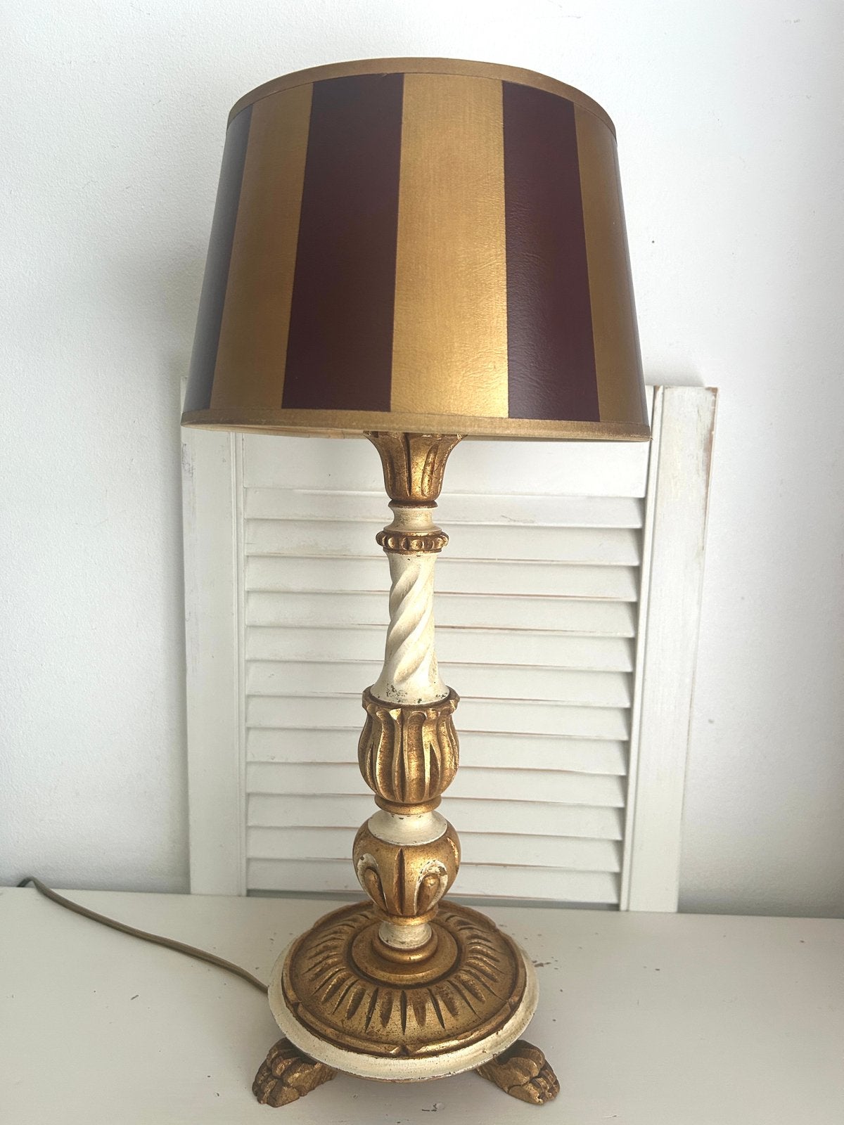 Vintage Florentijnse tafellamp met hout vergulde voet 52 cm, Ophalen, Schemerlamp, Hout, Vintage