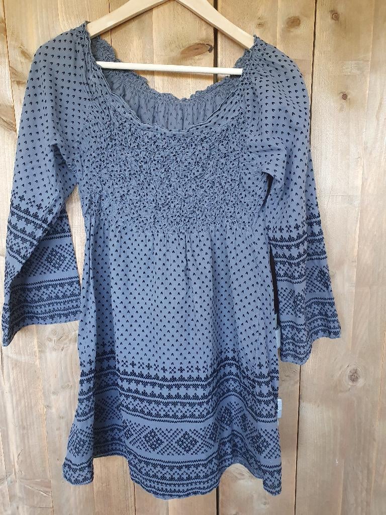 Grijze tuniek met folk print maat L, Ophalen of Verzenden, Gedragen, Maat 38/40 (M), Grijs