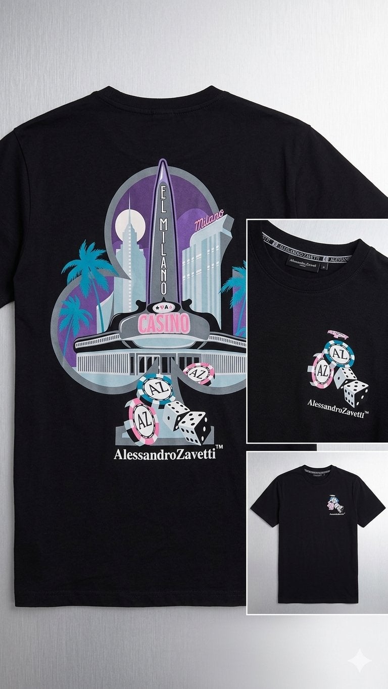 Zwart T-shirt met Milano Casino print - Maat M, Ophalen of Verzenden, Gedragen, Maat 48/50 (M), Zwart