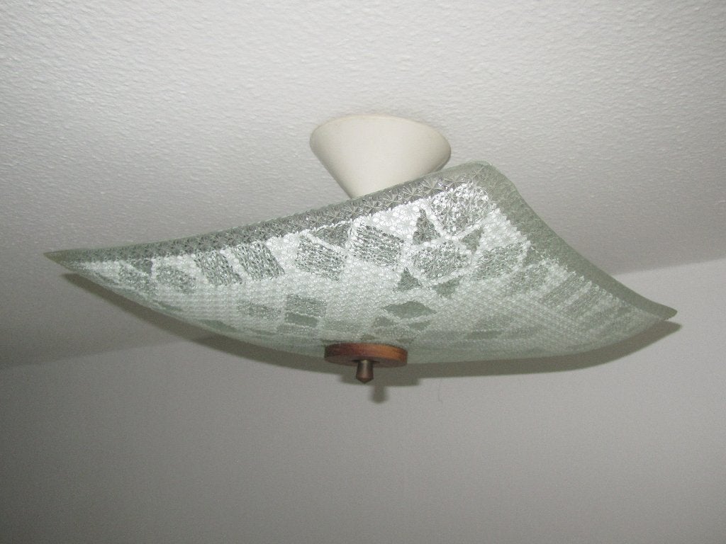 Vintage 4-kante schaal plafonniere, Gebruikt, Vintage, Plafondlamp, Glas