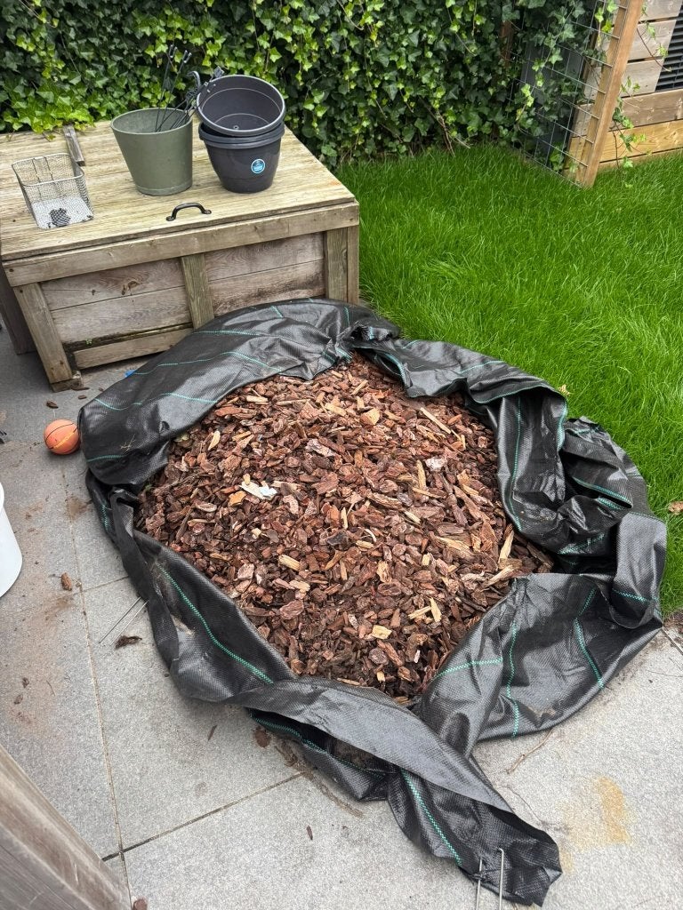 Gratis Boomschors + worteldoek - 300 liter, Ophalen, Overige materialen, Gebruikt, Bruin