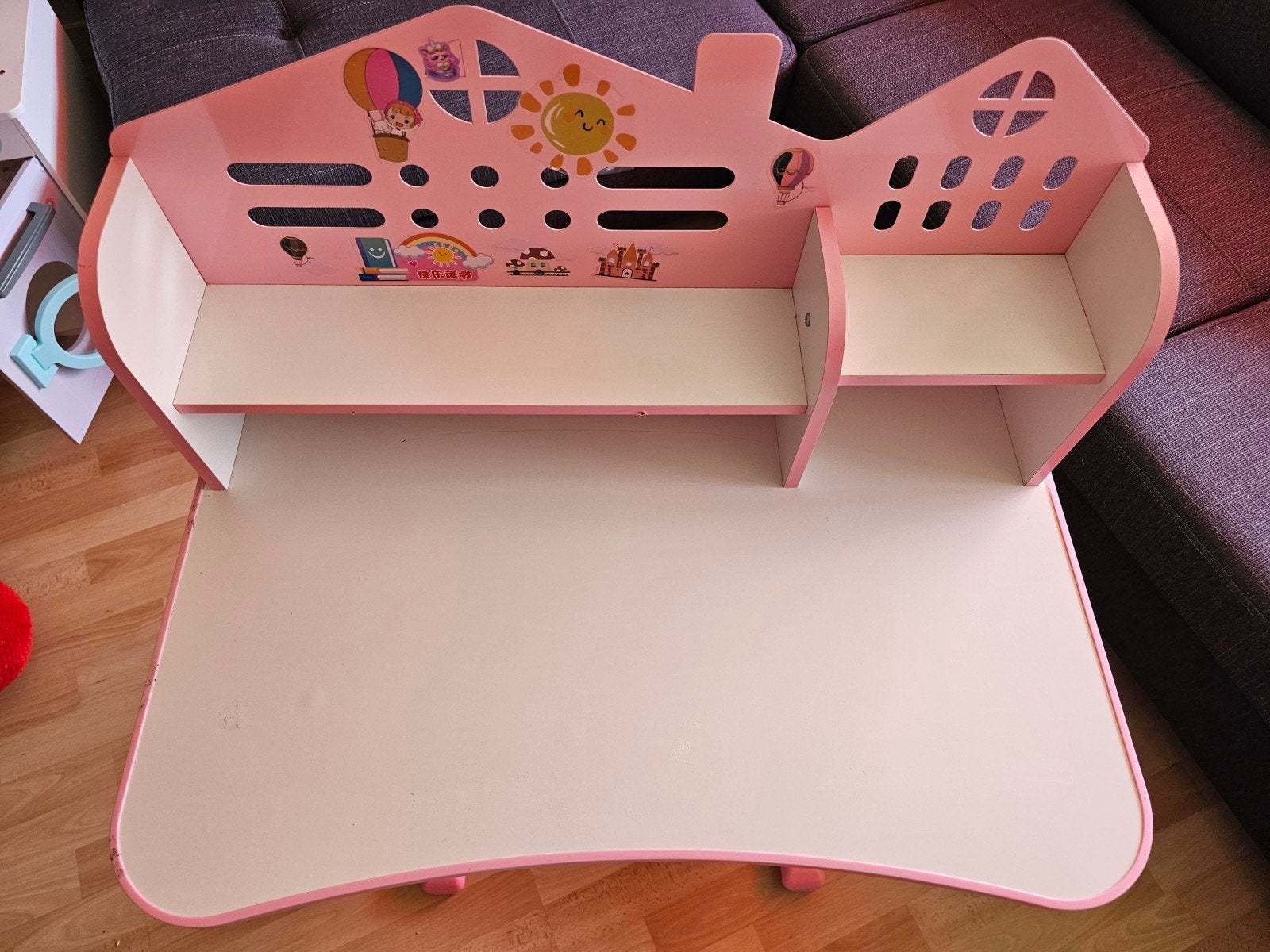 Roze kinderbureau met opbergruimte, in hoogte verstelbaar, Ophalen, Zo goed als nieuw, Tafel(s)