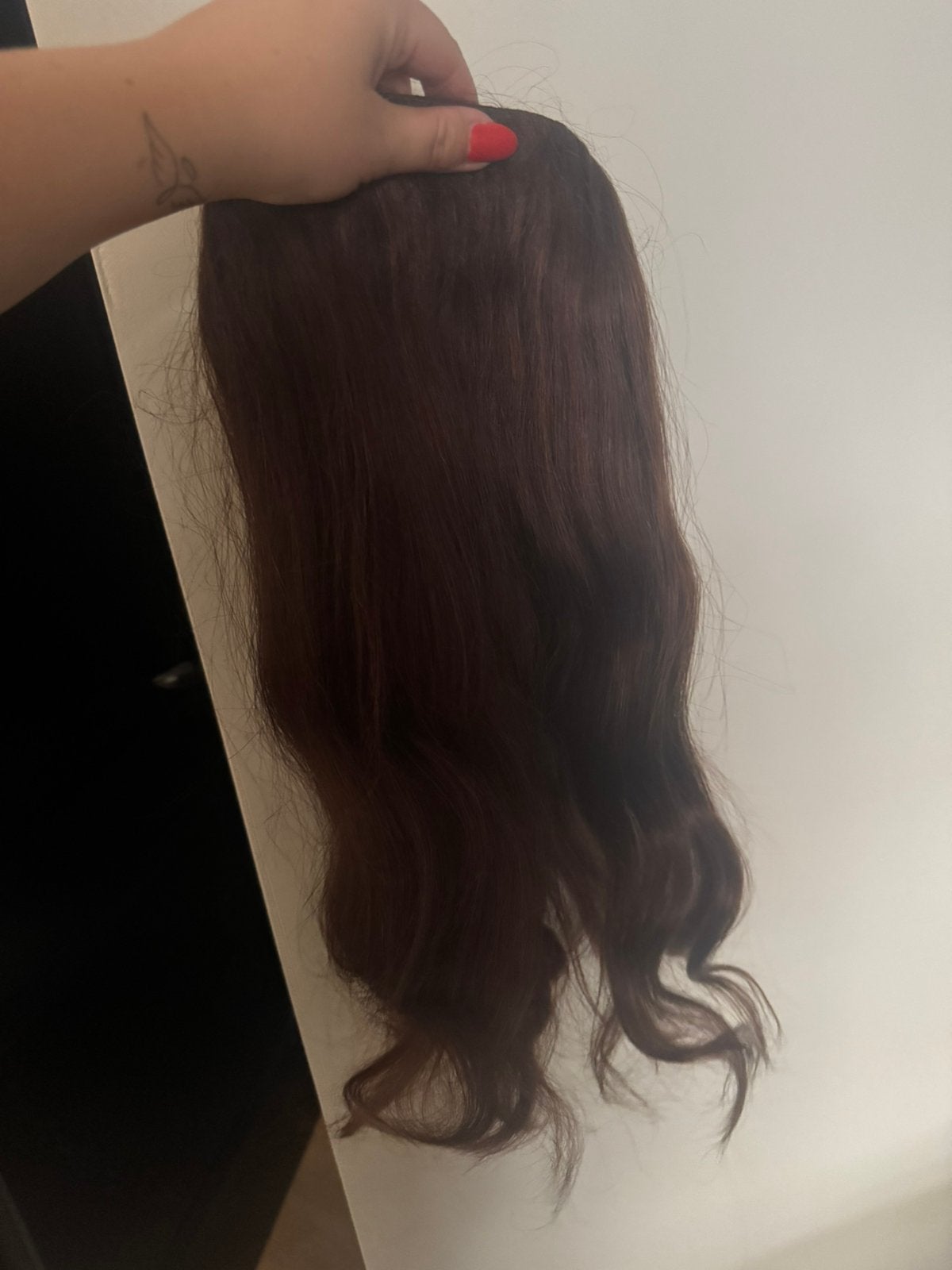 Warm bruine flip in extension echt haar, Ophalen of Verzenden, Zo goed als nieuw, Pruik of Haarverlenging