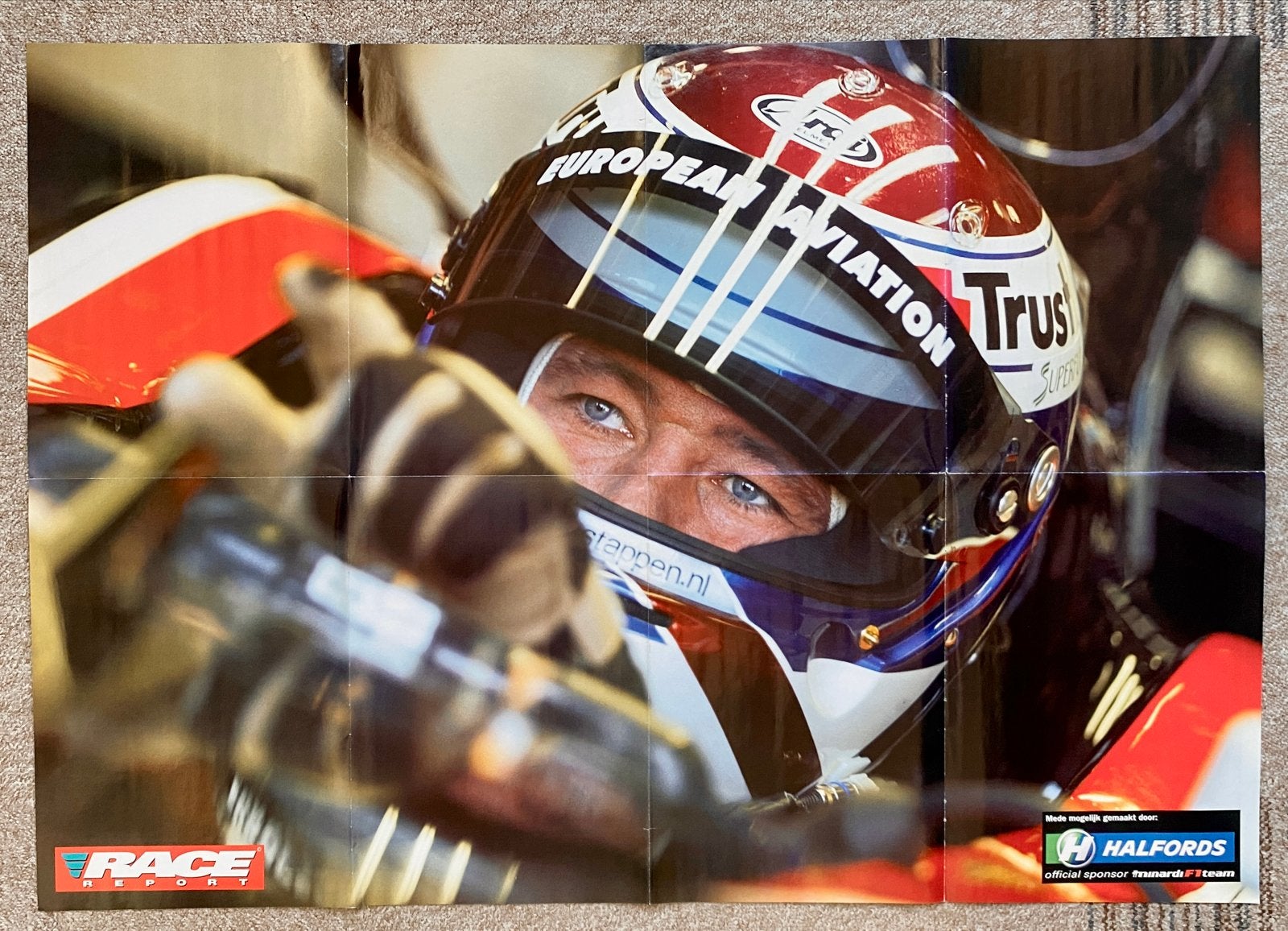 Jos Verstappen F1 Poster - Race Report Halfords, Ophalen of Verzenden, Zo goed als nieuw, Formule 1