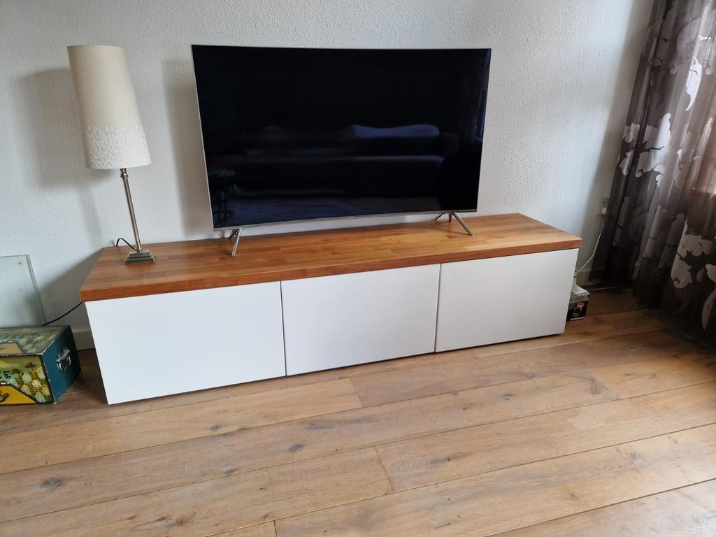 IKEA Besta TV meubel met houten blad, Ophalen, Modern, Scandinavisch, 150 tot 200 cm, Zo goed als nieuw