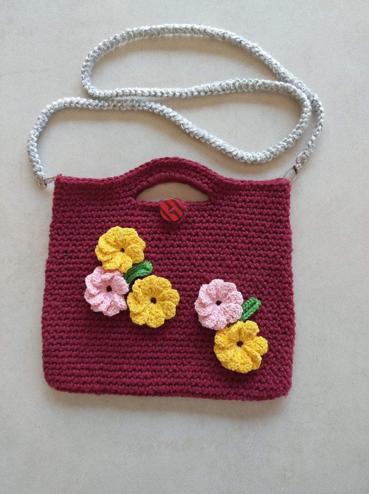 ✨Handgemaakte clutch schoudertas bordeauxrood met bloemen, Ophalen of Verzenden, Nieuw, Grijs, Handtas