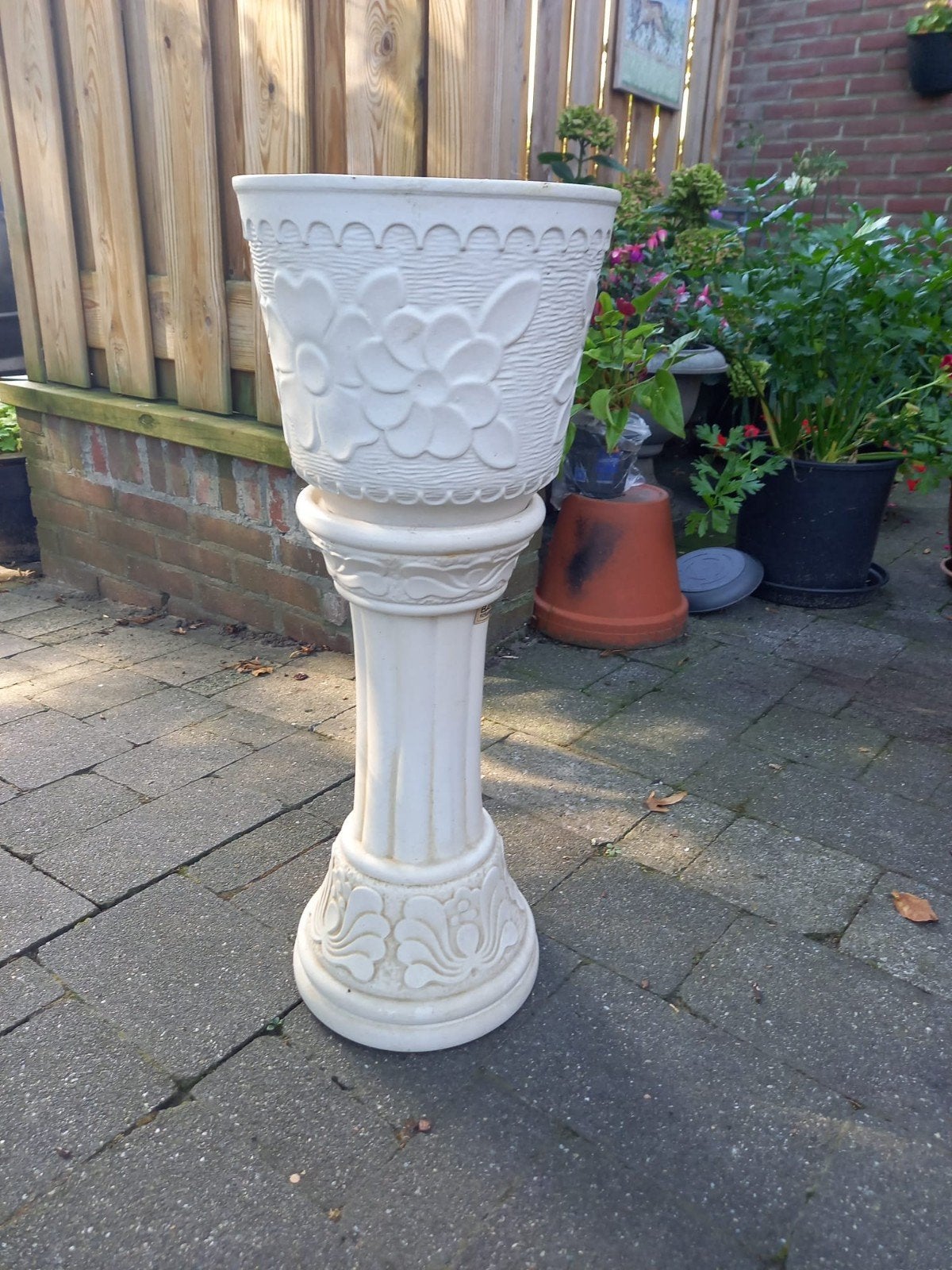 Bay Keramik bloempot op zuil - Vintage bloemenmotief, Ophalen, Overige materialen, Gebruikt, Minder dan 60 cm