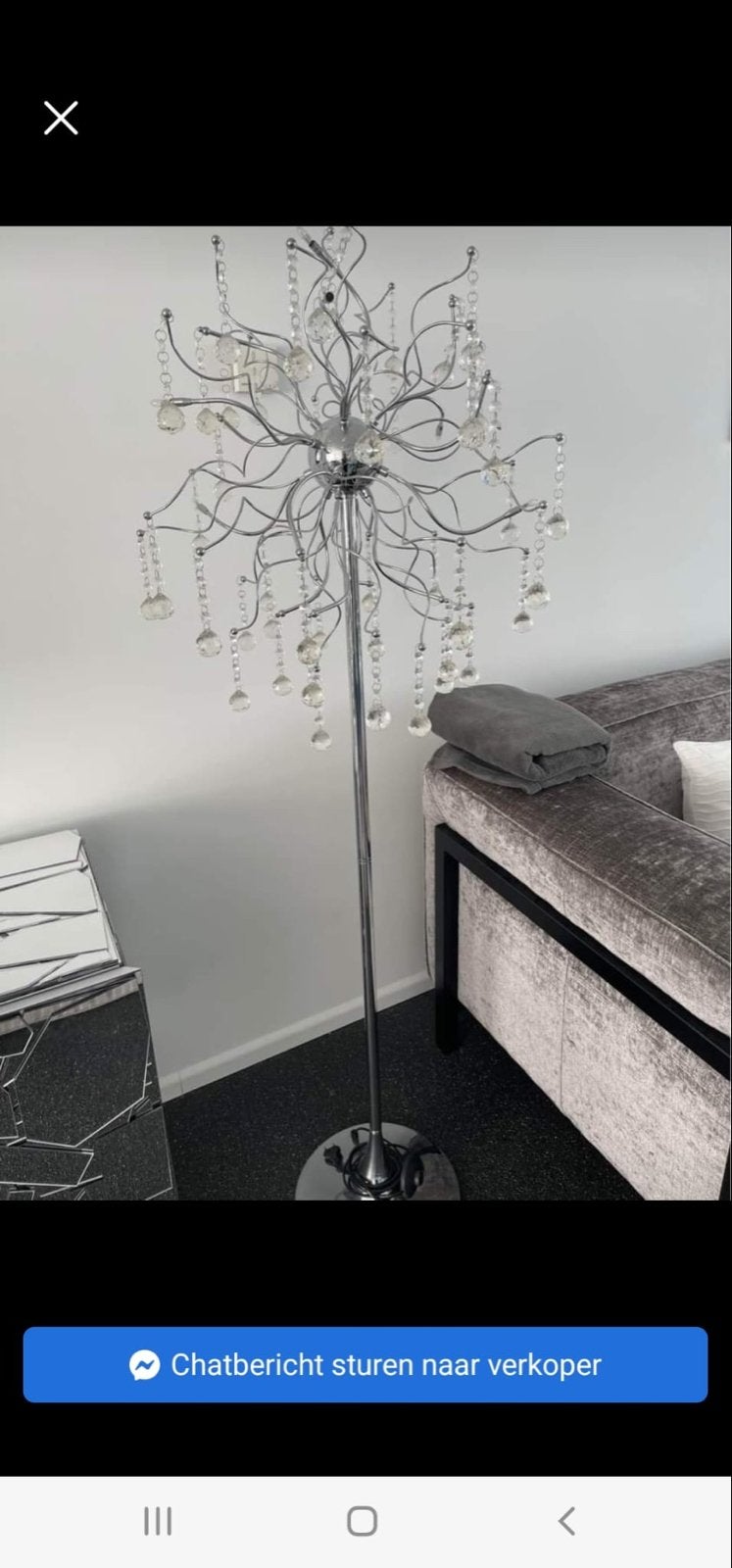 Moderne staande lamp met kristallen, chroom, Ophalen of Verzenden, Zo goed als nieuw, Glas, 150 tot 200 cm