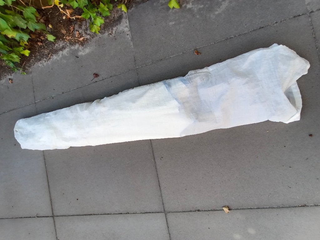 Witte parasol met blauwe rand, Ophalen, Gebruikt, 2 tot 3 meter, Stokparasol