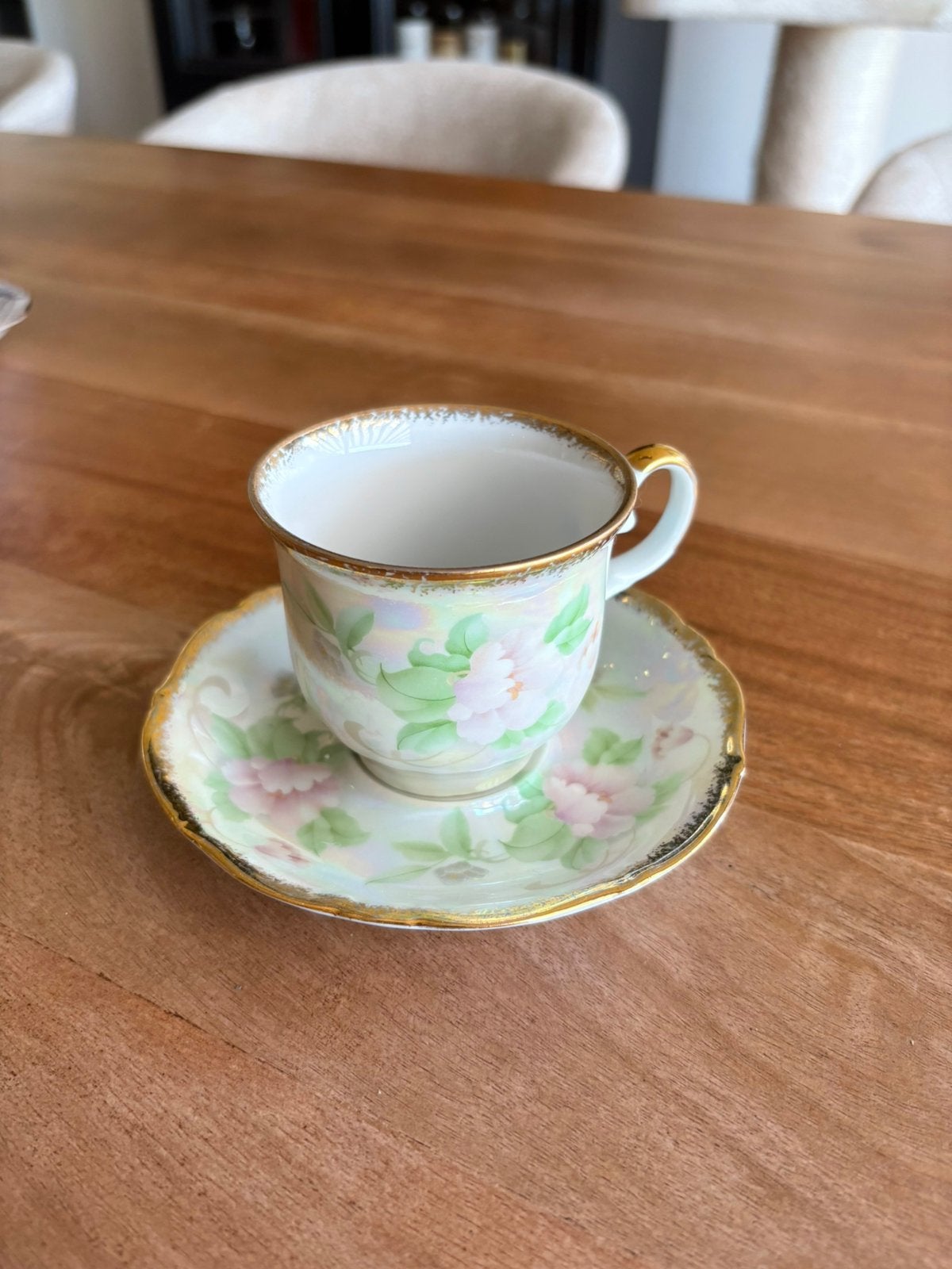 Vintage Bavaria Germany kop & schotel – bloemen – goudrand, Ophalen, Rond, Zo goed als nieuw, Aardewerk