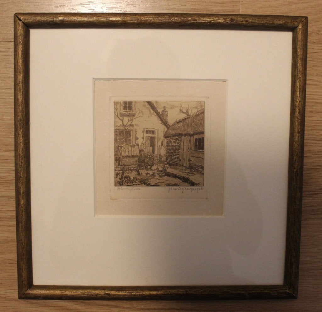 Ets - Hendrik Weegewijs (1878-1964) - Binnenplaats (1923), Antiek en Kunst, Dagelijks leven, Ets, Ophalen of Verzenden, 14 cm