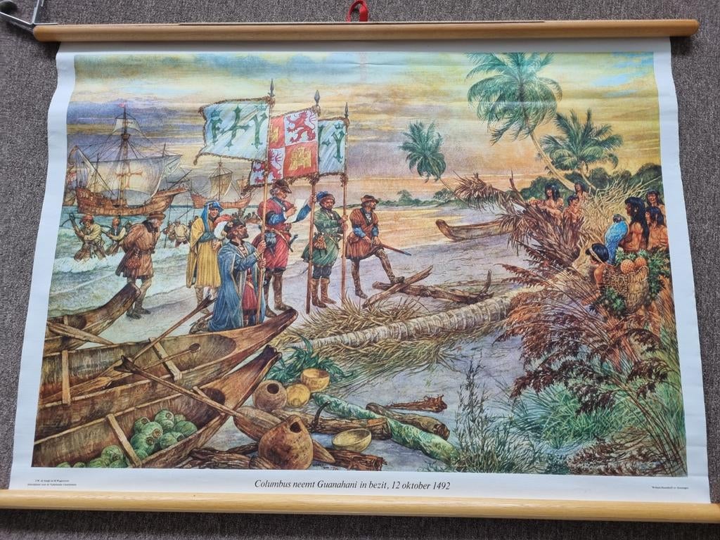 Schoolplaat, geschiedenis,  Columbus, Antiek en Kunst, Kunst | Schilderijen | Klassiek, Ophalen of Verzenden