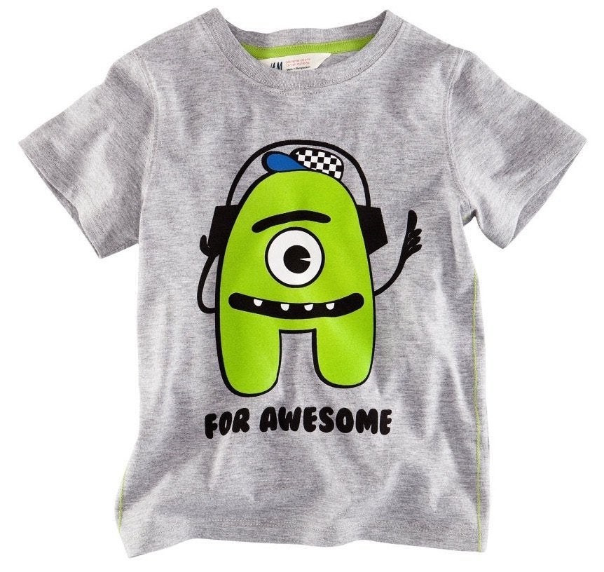 H&M grijse t-shirt shirt met grote fluwelen letter A 98-104, Jongen of Meisje, H&M, Nieuw, Ophalen of Verzenden