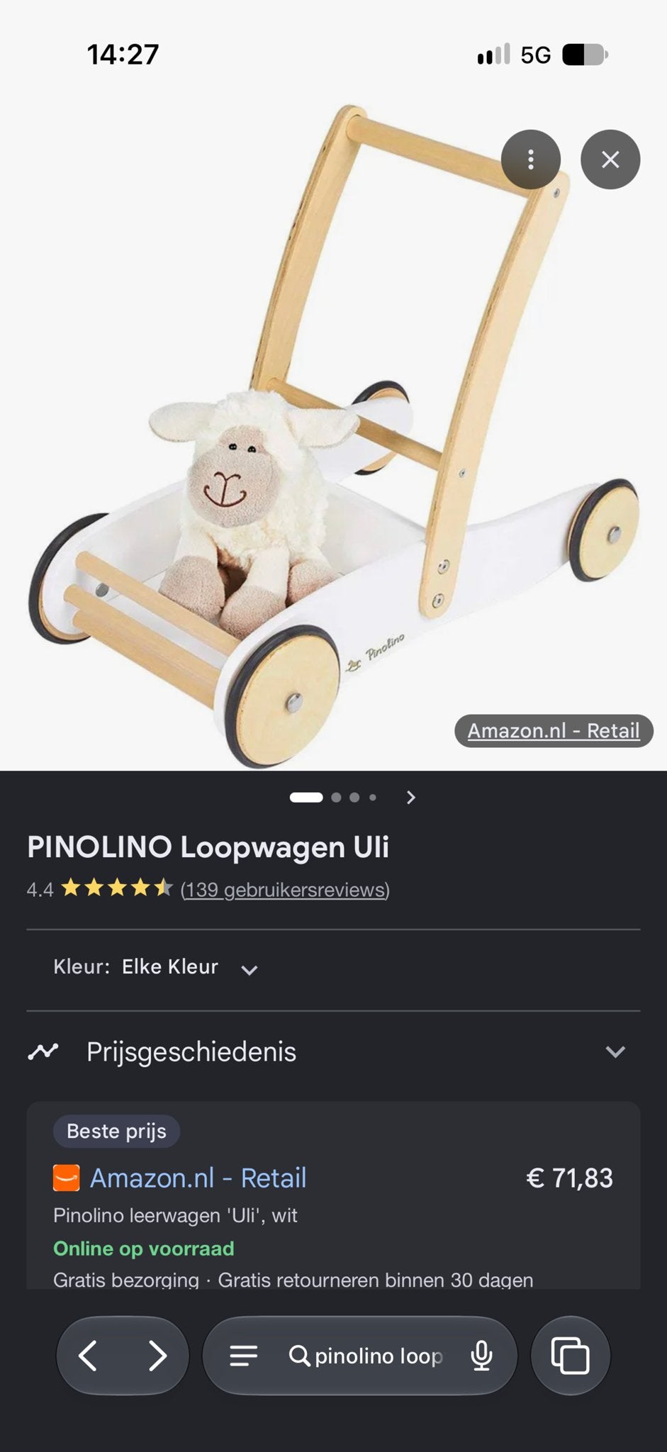 Pinolino Loopwagen Uli - Houten Loopkar voor Baby's, Ophalen of Verzenden, Gebruikt, Overige typen, Met wieltjes