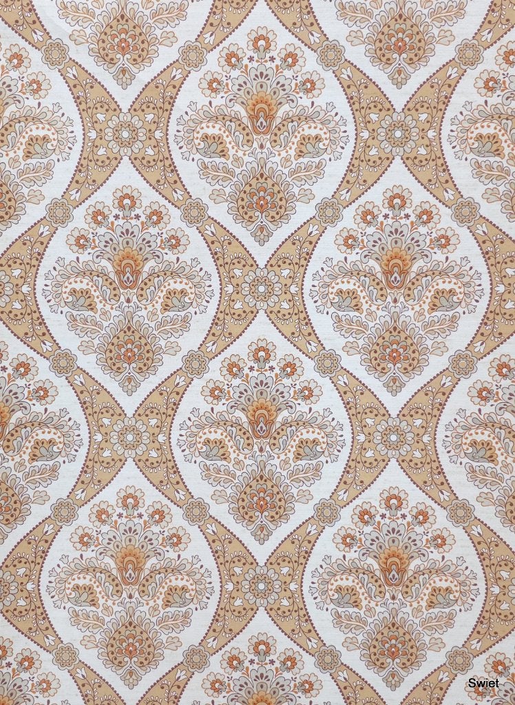 4692 70s behang sierlijk oranje zand beige medaillon swiet, Ophalen of Verzenden, Beige