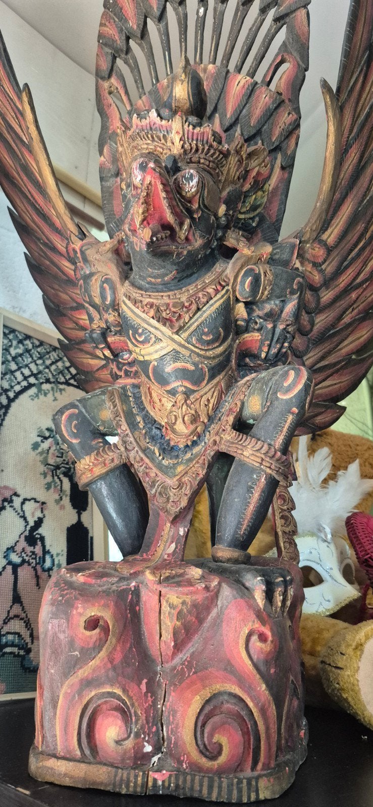 Uniek Balinees Garuda beeld - Handgesneden en beschilderd, Ophalen of Verzenden