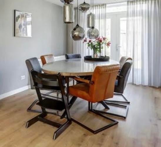 Ronde eettafel met houten blad, Huis en Inrichting, Tafels | Eettafels, Ophalen, Gebruikt, 100 tot 150 cm, Rond
