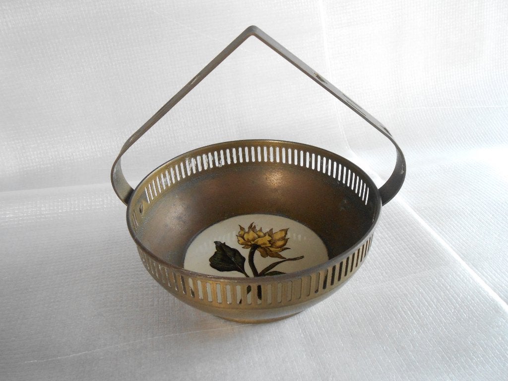 Art-Deco fruit/koekjes schaal met aardewerk tegel in bodem, Ophalen