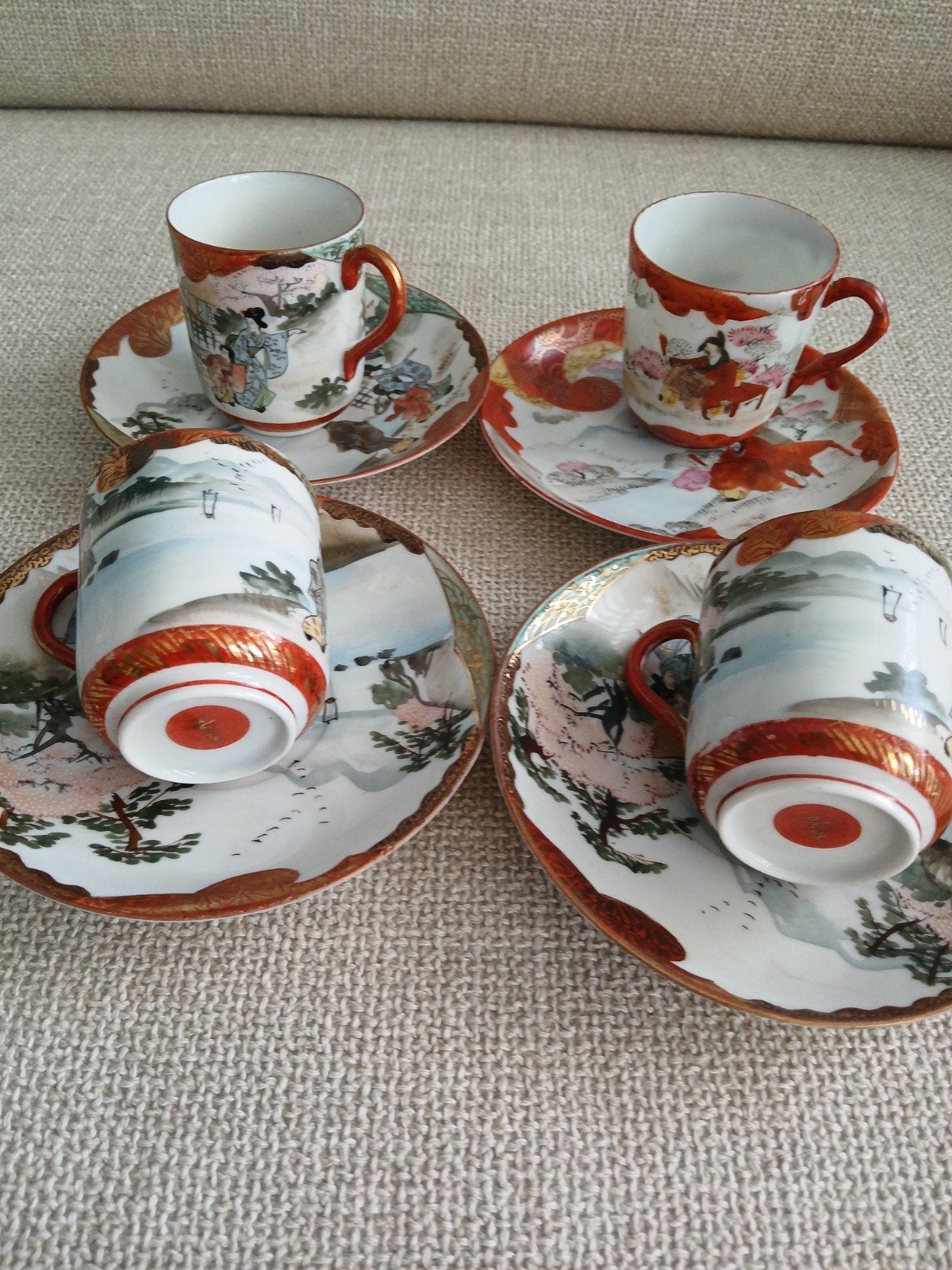 Set van 4 antieke Japanse theekopjes met schotels, Ophalen of Verzenden