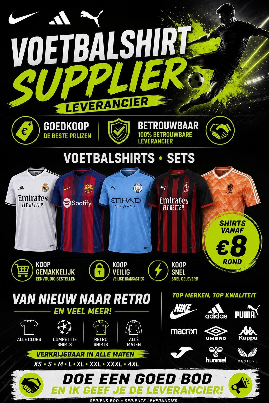 Goedkope en betrouwbare Voetbalkleding Supplier/leverancier!, Ophalen, Nieuw, Shirt