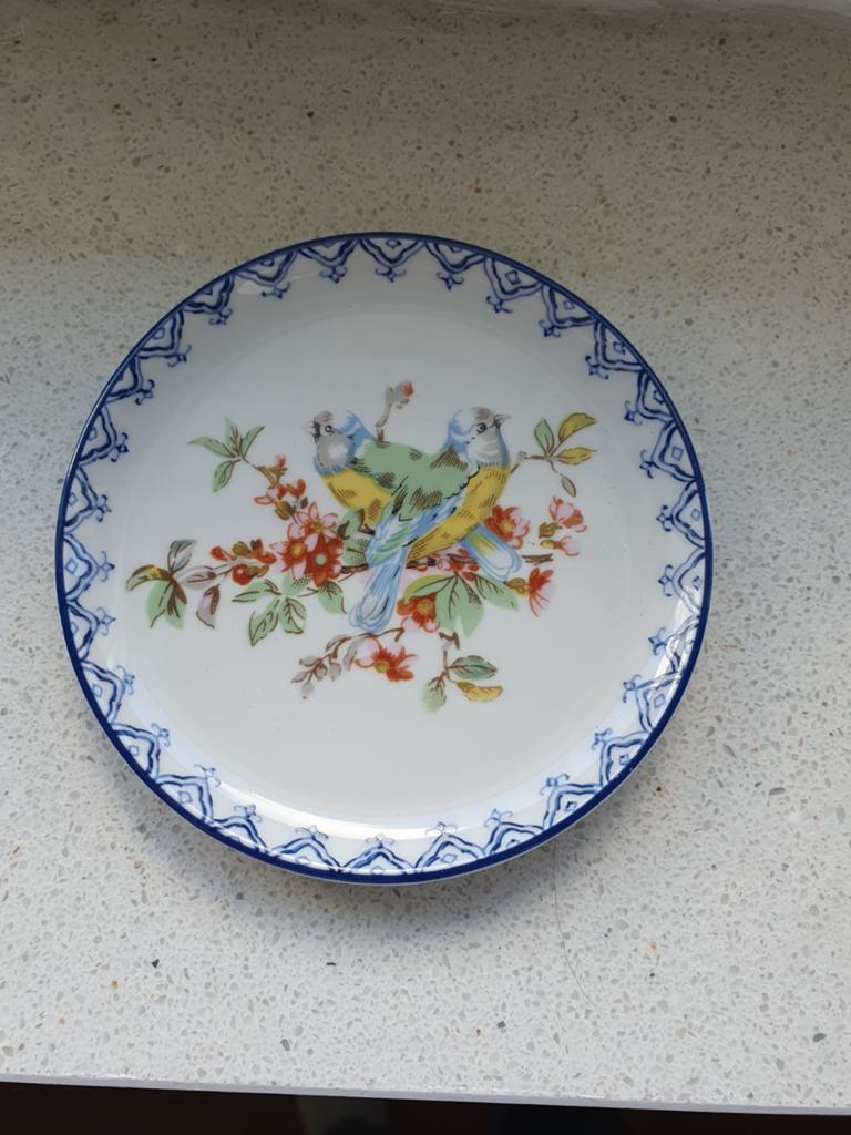 Decoratief bordje met vogels en bloemen, Ophalen