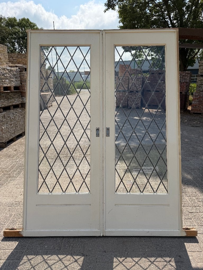 Set schuif / en-suite deuren met glas in lood 208x154cm., Antiek en Kunst, Curiosa en Brocante, Ophalen